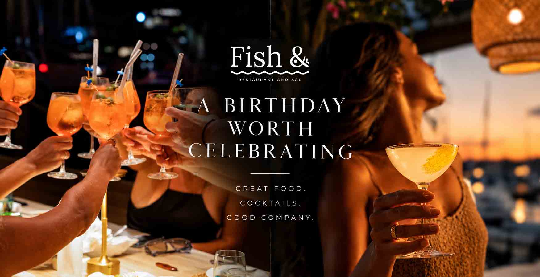 Birthday celebration with friends and cocktails at Fish& restaurant, Eden Island, Seychelles