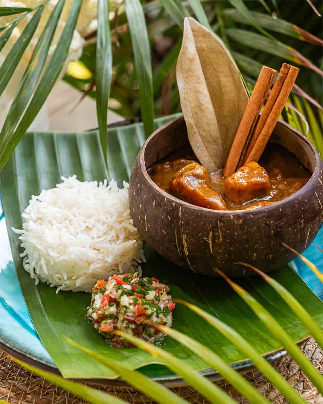 Curry served with rice at Fish& restaurant on Eden Island, Seychelles