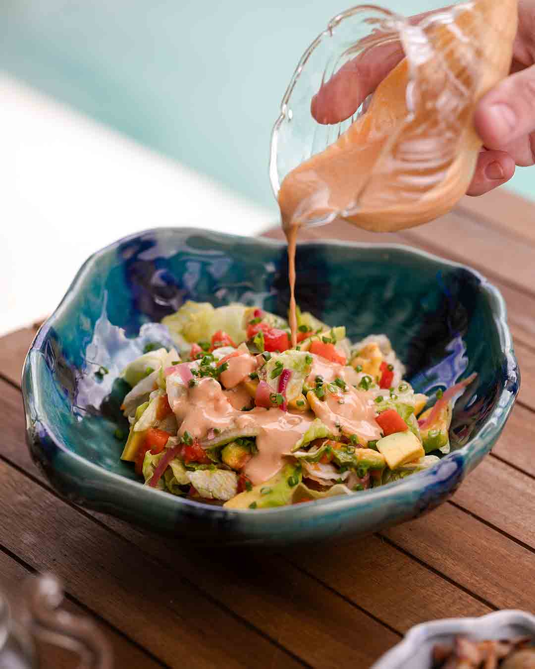 Fresh salad served at Fish& restaurant on Eden Island, Seychelles