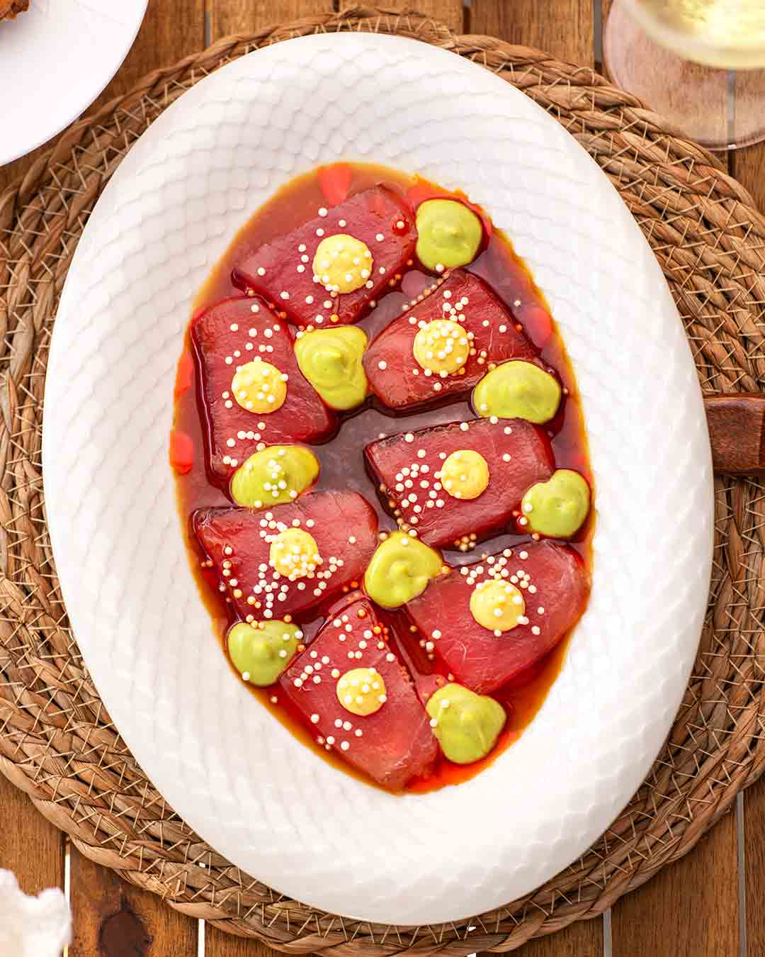 Tuna dish with sauces served at Fish& restaurant on Eden Island